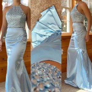 Hebeos Sheath Halter Two Piece Prom Dress
